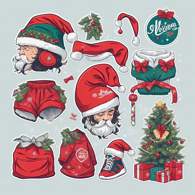 Photo hires for christmas items santa claus and decoration with gifts accessories and colored balls
