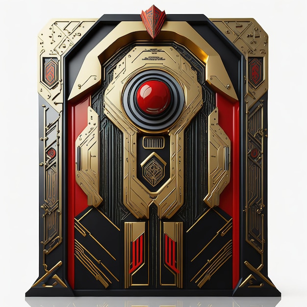 Photo hires scifi fantasy space concept door metal gold with shield and hydraulic system