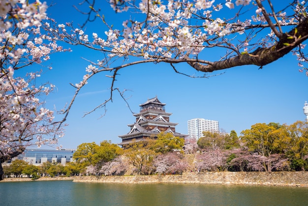 日本の桜の季節の広島城