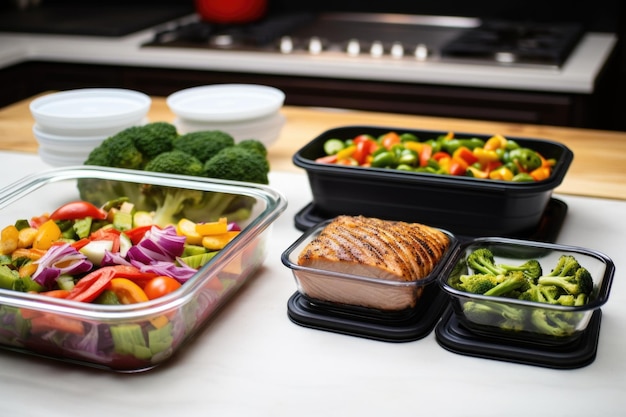 Photo his and her meal prep containers beside a weekly menu