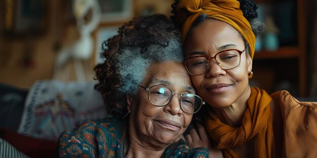 Photo hispanic and african american women sitting together at a senior center