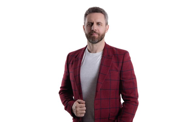 hispanic fashion model stylish man in business jacket isolated on white man in business menswear mature man wear fashion jacket stylish and trendy