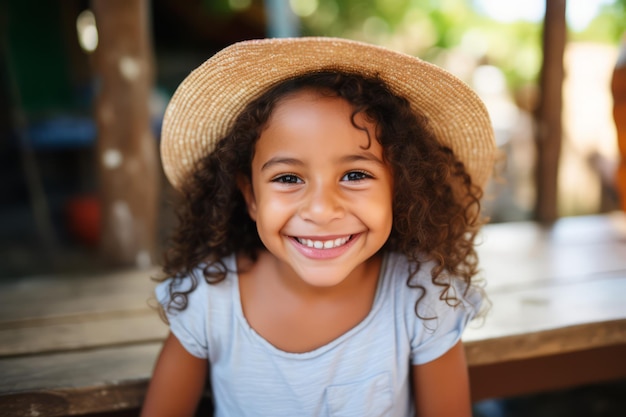 ヒスパニック系の女の子の子供がカメラに向かって微笑む