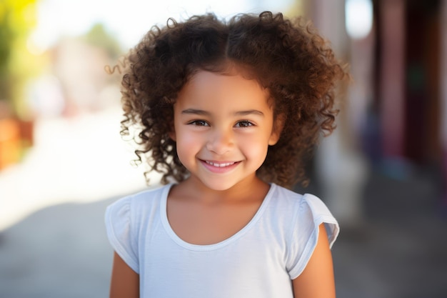 a hispanic girl kid smile at camera