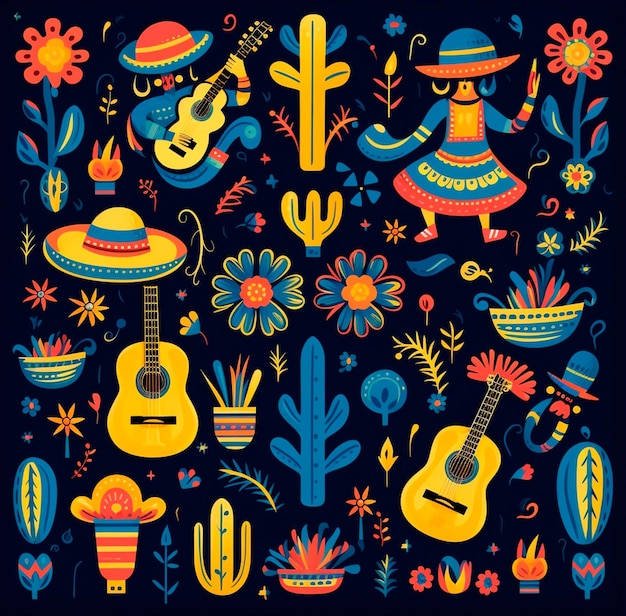 Hispanic Heritage Month viert cultuur foto digitale stijl vector vlak ontwerp kleurrijke Mexicaanse