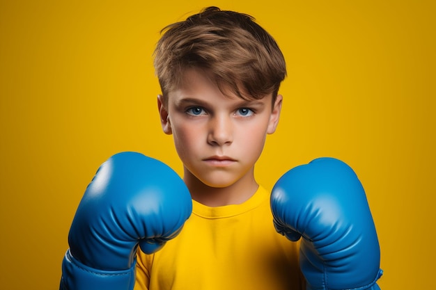 A hispanic kid wearing blittle boy boxer little boy wearing boxing gloves gloves