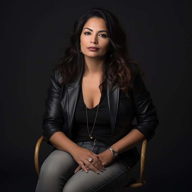 Hispanic woman sitting on a black background