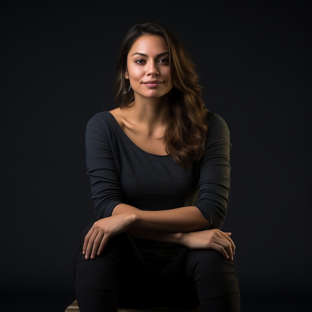 Hispanic woman sitting on a black background