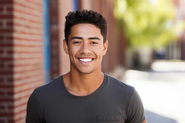 a hispanic young man smile at camera