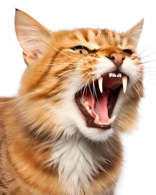 Hissing cat portrait isolated background