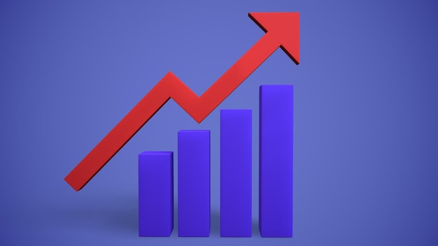 Photo histogram columns up and statistics finance 3drendering