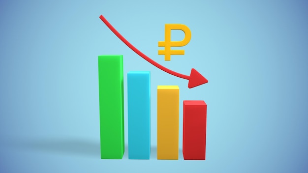 Histogram van de val van de Russische roebel en statistieken 3drendering