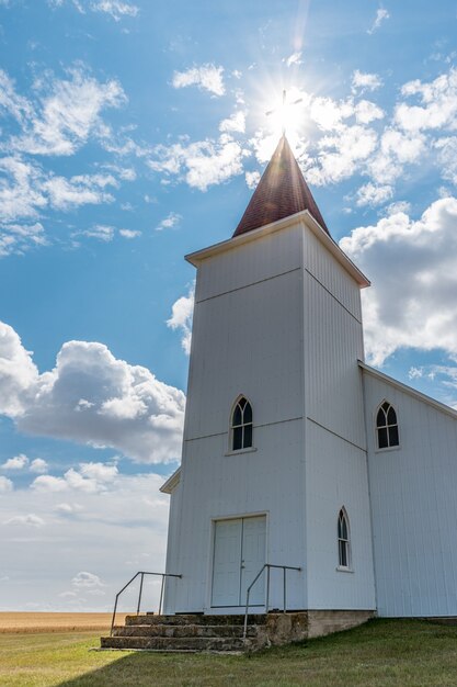 The historic yet abandoned St Anthony Roman Catholic Church in  near Gull Lake SK Canada