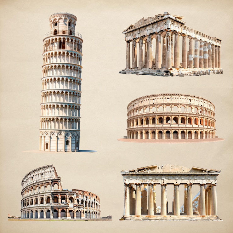 Photo historic architectural landmarks design element psd set