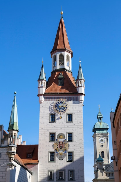 Historic bell tower in Munich, Germany