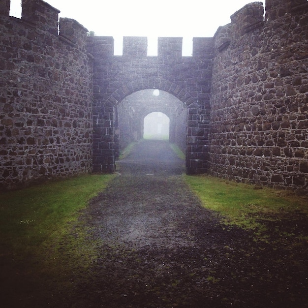 Foto edificio storico su un campo contro un cielo limpido