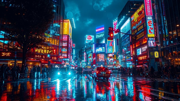 historic and bustling Shibuya Crossing in Tokyo with neon signs and crowds