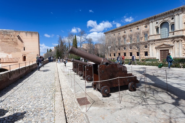 historic cannons in front of the palace of Carlos V