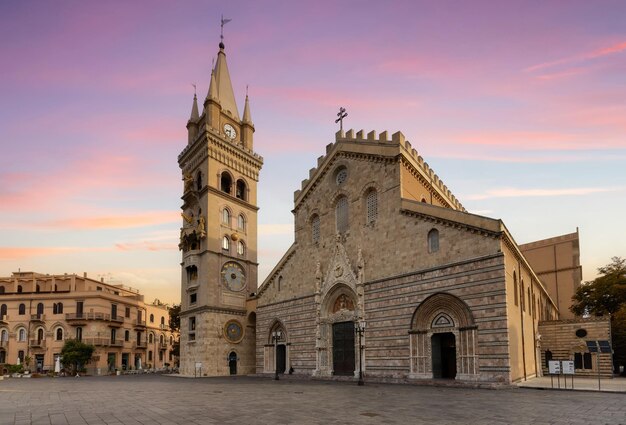 Historic Church in a touristic city Messina Sicilia Italy Cloudy Sunrise Sky Art Render