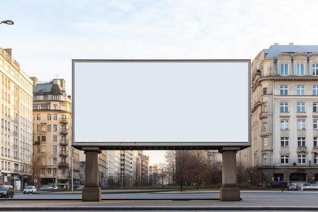 Historic cityscape crowned by a blank billboard frame blending the old and the new