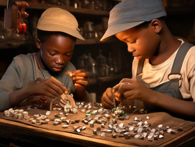 Historic colored photo of a kids daily work in the 1900s