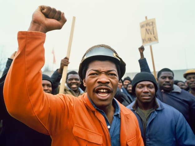 Historic colored photo of a man leading a protest