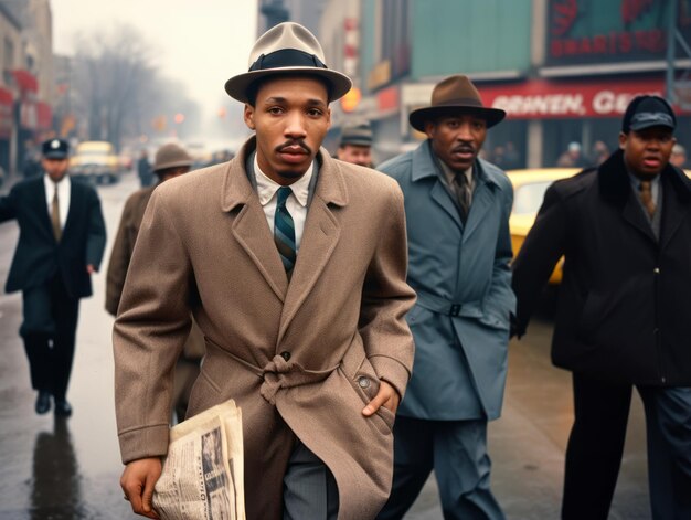 Historic colored photo of a man leading a protest