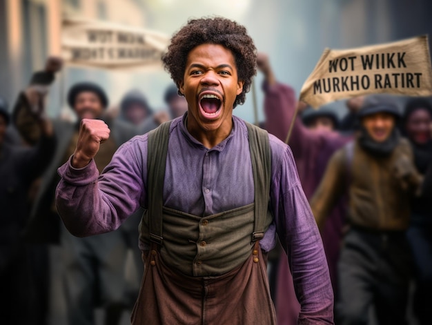 Historic colored photo of a man leading a protest