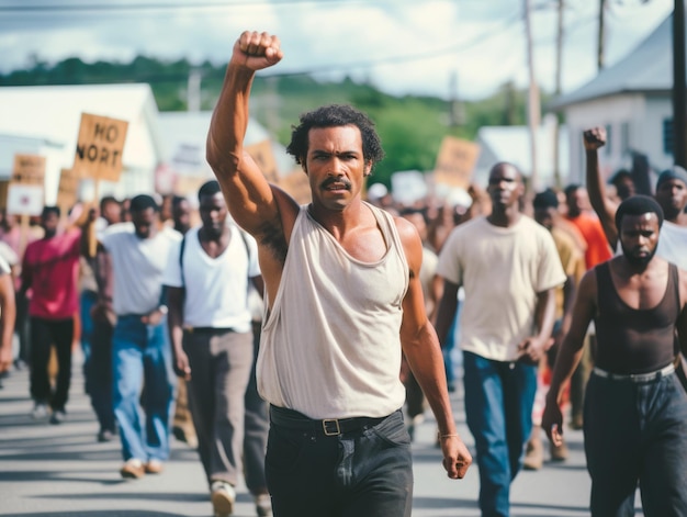 Historic colored photo of a man leading a protest