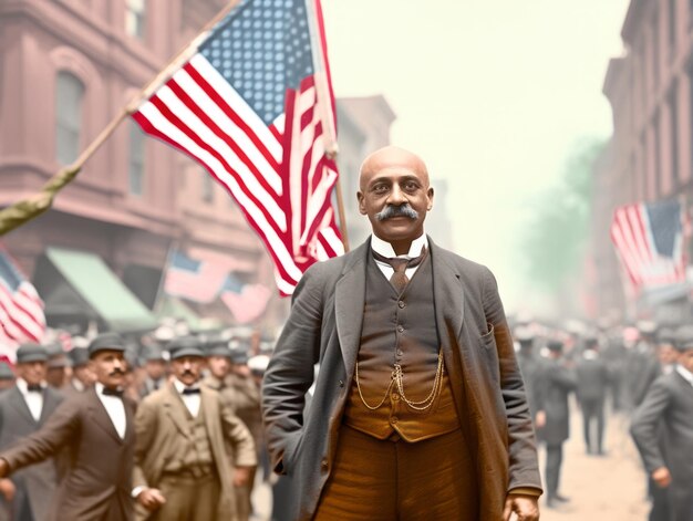 Foto storica foto a colori di un uomo che guida una protesta