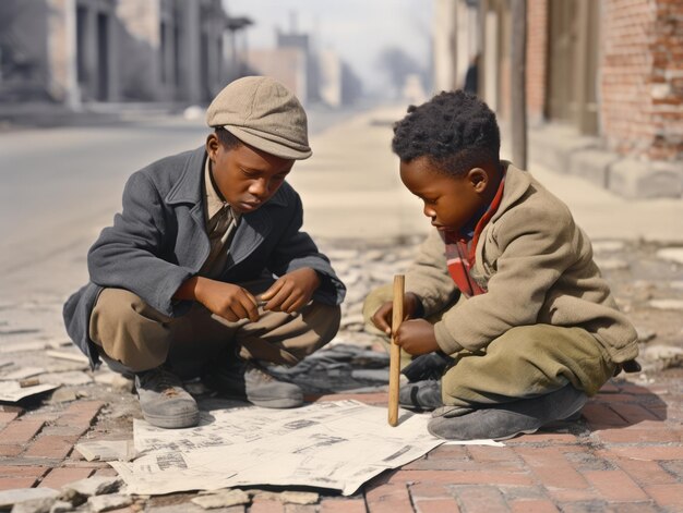 Фото Историческая цветная фотография повседневной работы детей 1900-х годов.