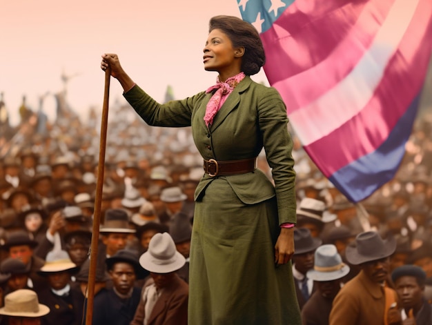 Фото Историческое цветное фото женщины, возглавляющей протест