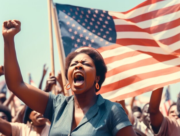 Photo historic colored photo of a woman leading a protest