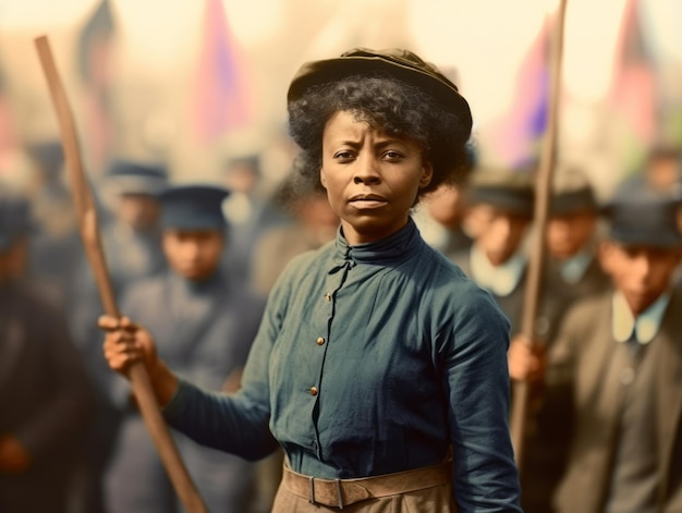 Photo historic colored photo of a woman leading a protest