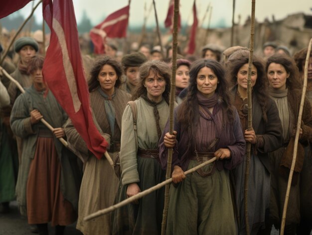 Photo historic colored photo of a woman leading a protest