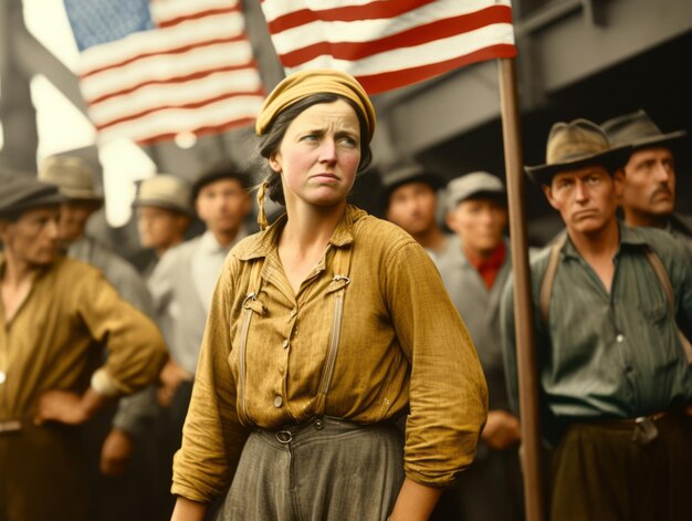 Photo historic colored photo of a woman leading a protest