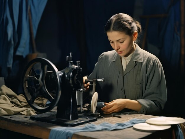 Photo historic colored photo of a womans daily work in the past