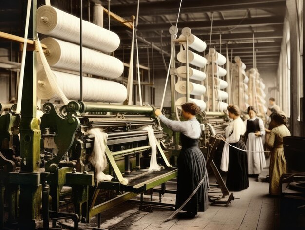 Historic colored photo of a womans daily work in the past