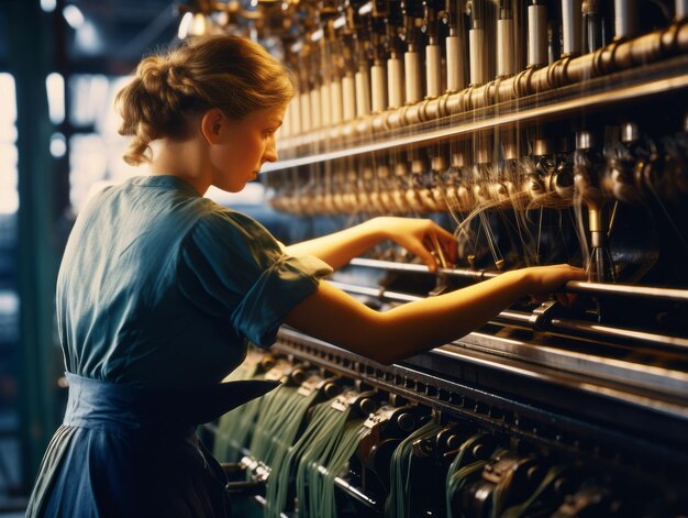 Historic colored photo of a womans daily work in the past