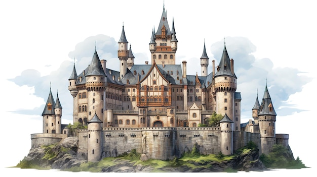 A historic Germanic castle with distinctive architecture and turrets symbolizing a regal European