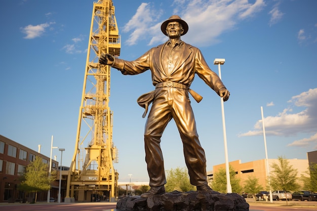 Photo the historic golden driller statue in tulsa generative ai