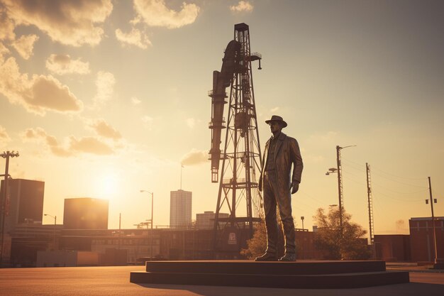 Photo the historic golden driller statue in tulsa generative ai