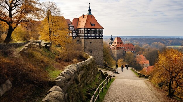 Photo historic heights castle hill in quedlinburg germany