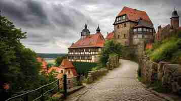 Photo historic heights castle hill in quedlinburg germany