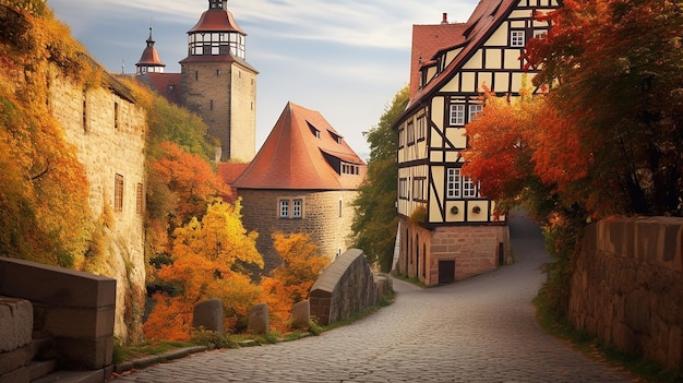Photo historic heights castle hill in quedlinburg germany