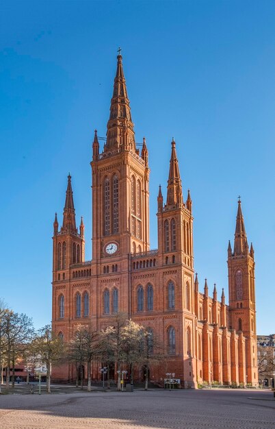 Historic market church at the castle square in wiesbaden germany