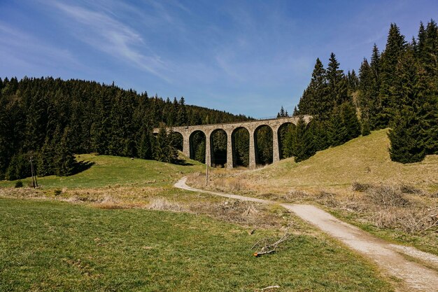 Historic railway viaduct situated in the forest near Telgart in Slovakia Chmarossky viadukt Slovakia landscape