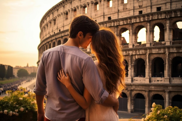 Photo historic rome colosseum couple generate ai