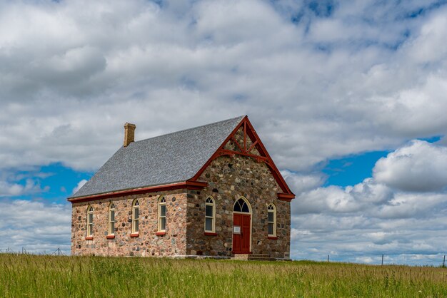 The historic stone Fairview United Church from 1903 on the Canadian prairies