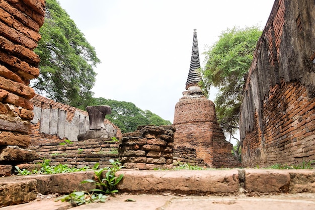 アユタヤ州にある晴れた空の背景にある歴史的な寺院